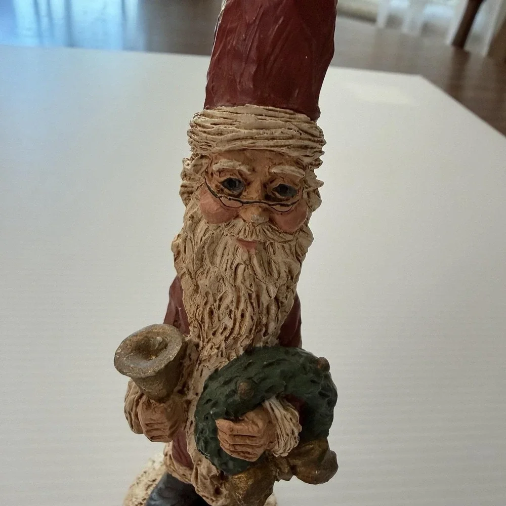 Vintage Tall Skinny Santa Claus Figurine Wreath Bell Primitive Christmas Decor